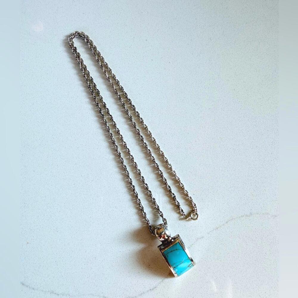 🚫SOLD OUT🚫 VTG Mexico 925 Sterling Silver Turquoise Pendant Necklace - Picture 6 of 7